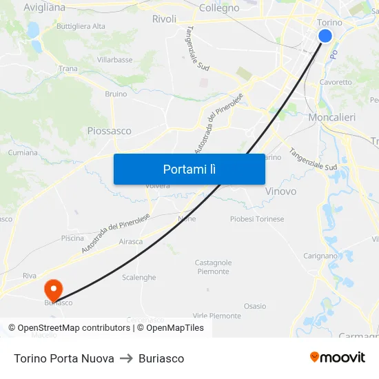 Torino Porta Nuova to Buriasco map