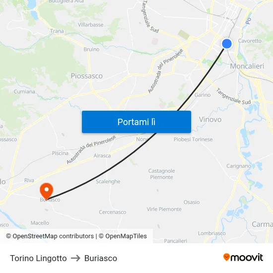 Torino Lingotto to Buriasco map