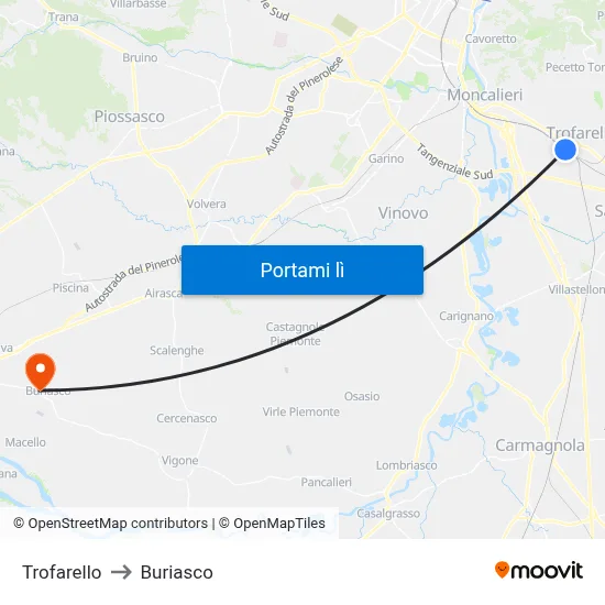 Trofarello to Buriasco map