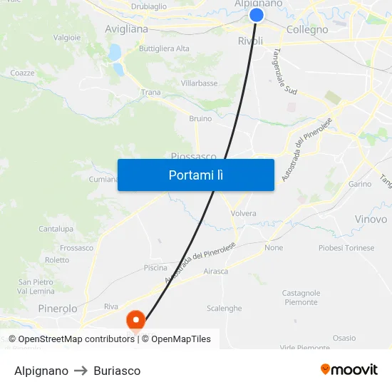 Alpignano to Buriasco map