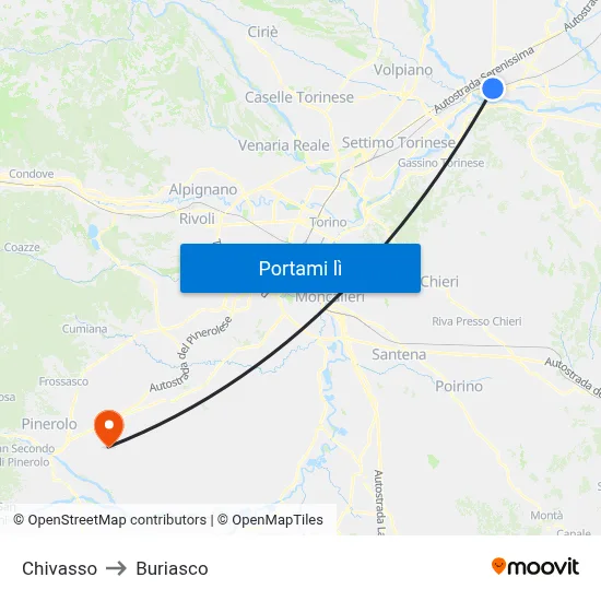 Chivasso to Buriasco map