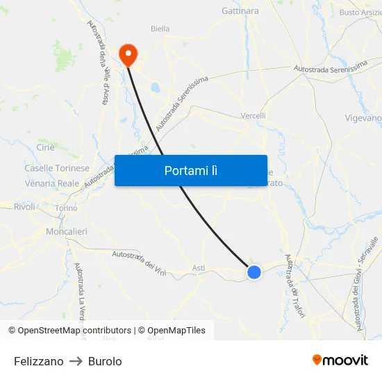 Felizzano to Burolo map