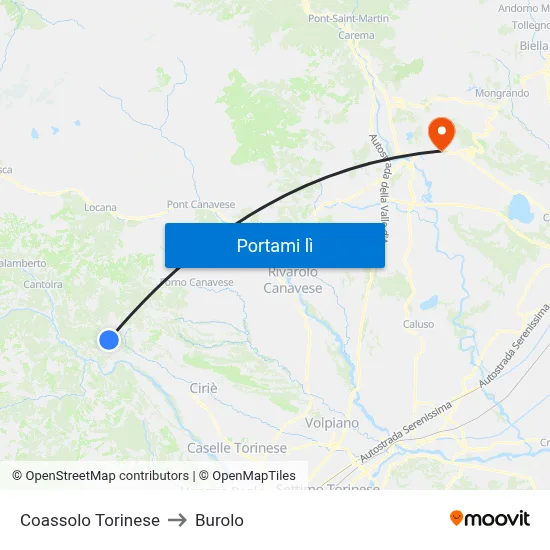 Coassolo Torinese to Burolo map