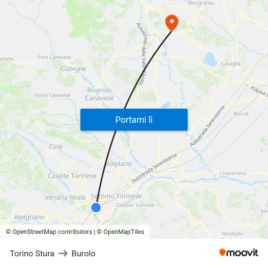 Torino Stura to Burolo map