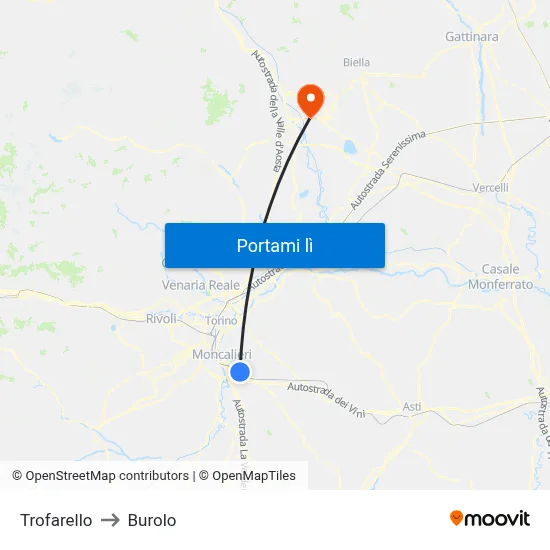Trofarello to Burolo map