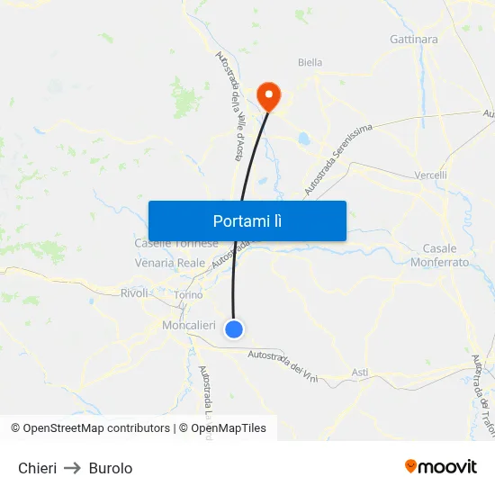 Chieri to Burolo map