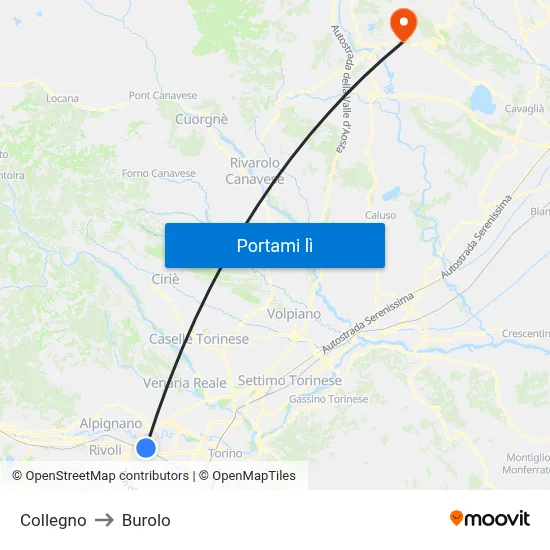 Collegno to Burolo map