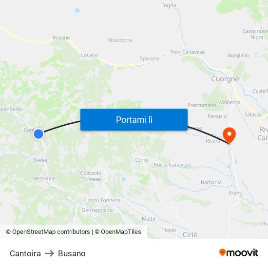 Cantoira to Busano map