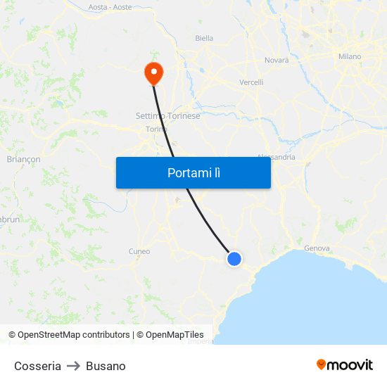 Cosseria to Busano map