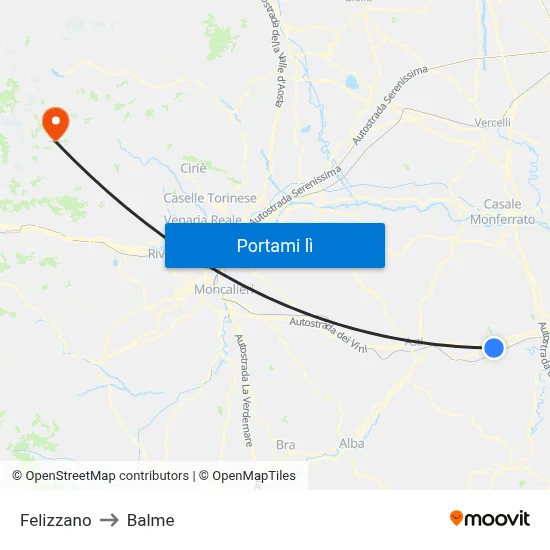 Felizzano to Balme map
