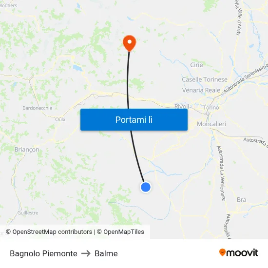 Bagnolo Piemonte to Balme map