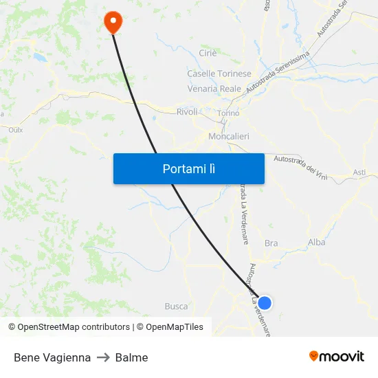 Bene Vagienna to Balme map