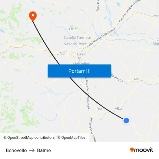 Benevello to Balme map