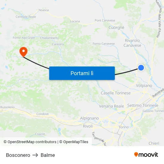 Bosconero to Balme map
