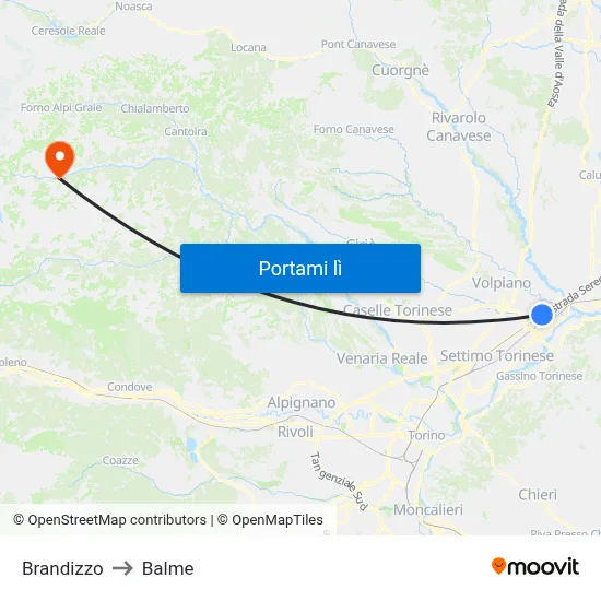 Brandizzo to Balme map