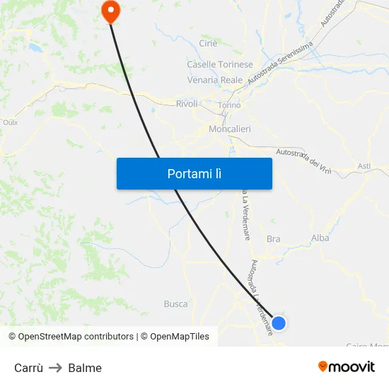 Carrù to Balme map