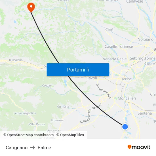 Carignano to Balme map
