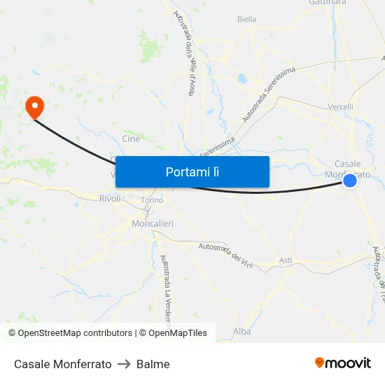 Casale Monferrato to Balme map