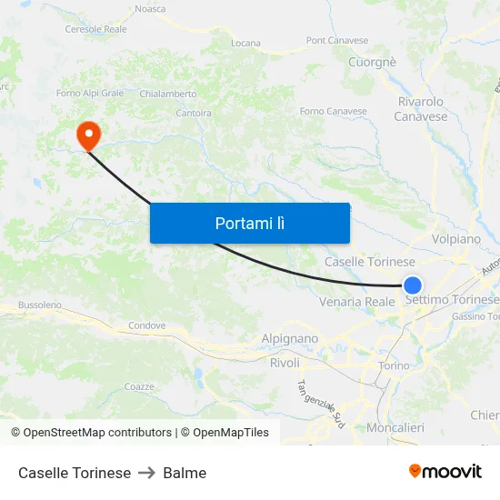 Caselle Torinese to Balme map