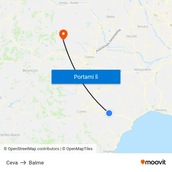 Ceva to Balme map