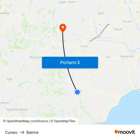 Cuneo to Balme map