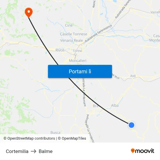 Cortemilia to Balme map