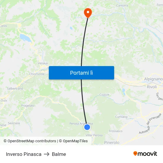 Inverso Pinasca to Balme map