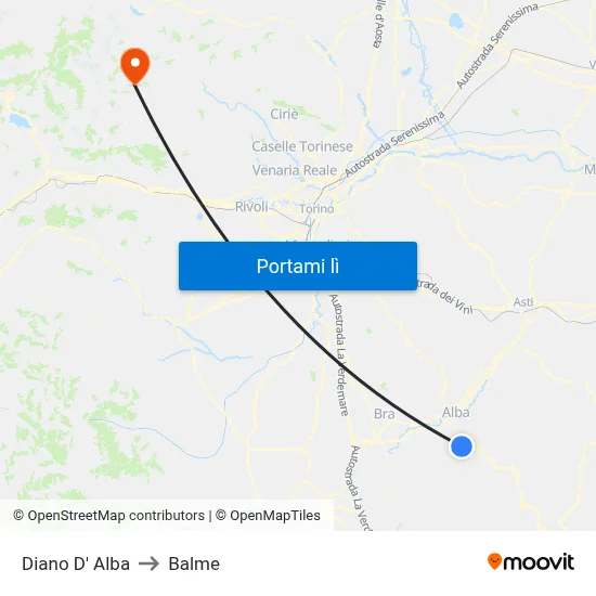 Diano D' Alba to Balme map
