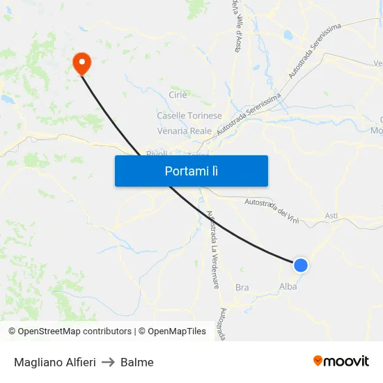 Magliano Alfieri to Balme map
