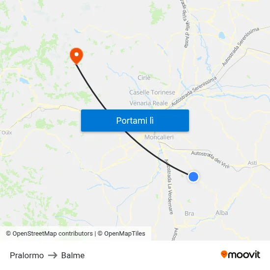 Pralormo to Balme map
