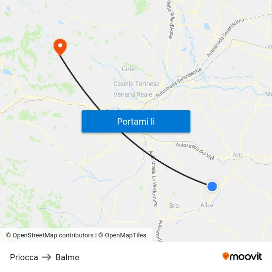 Priocca to Balme map