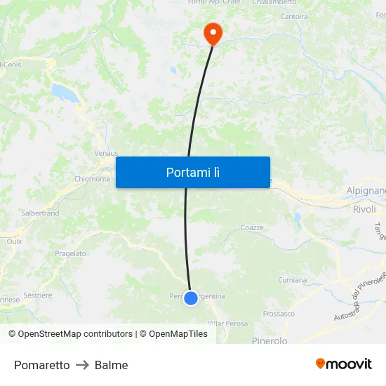 Pomaretto to Balme map