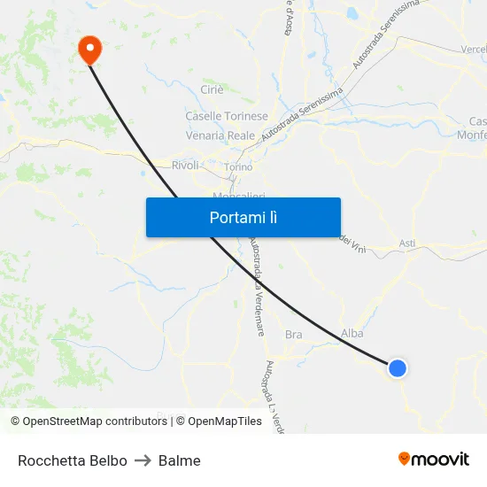 Rocchetta Belbo to Balme map