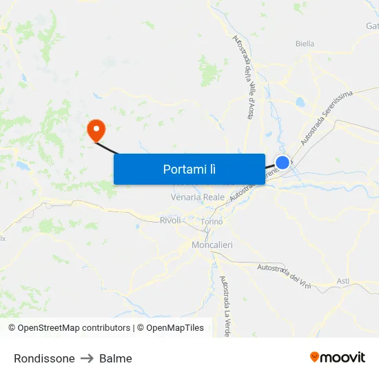 Rondissone to Balme map