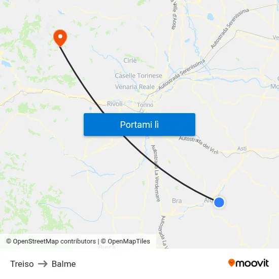 Treiso to Balme map