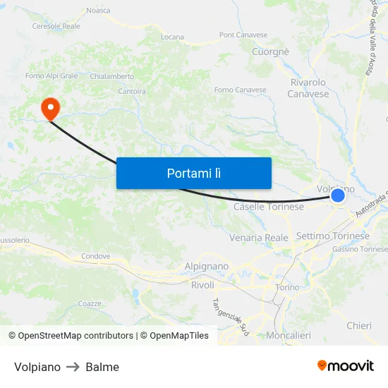 Volpiano to Balme map