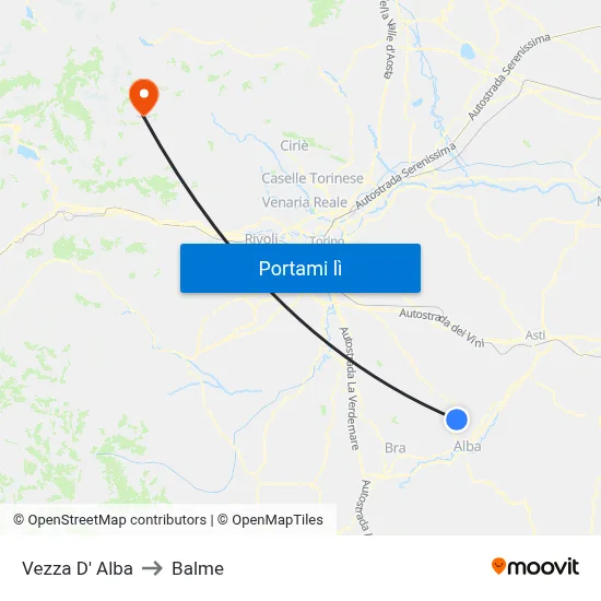 Vezza D' Alba to Balme map
