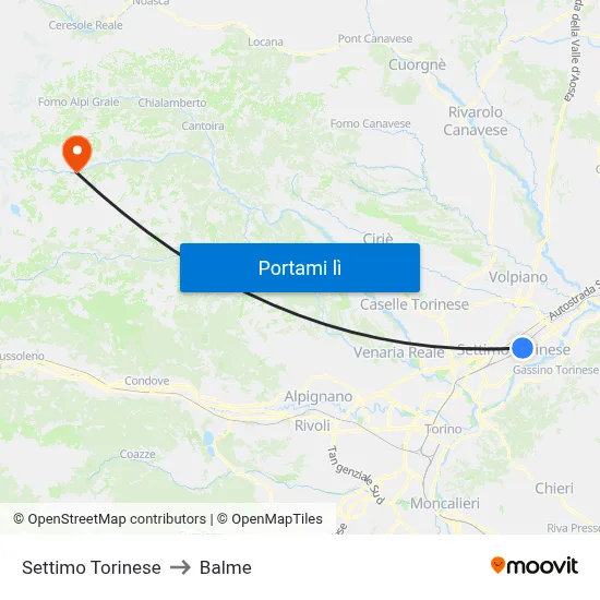 Settimo Torinese to Balme map