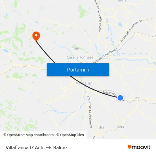 Villafranca D' Asti to Balme map