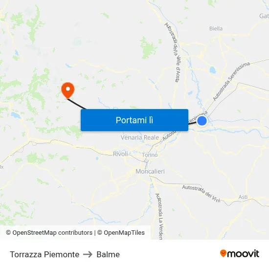 Torrazza Piemonte to Balme map