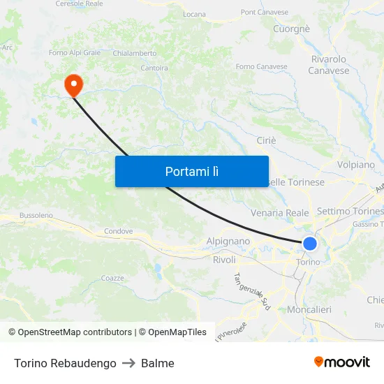 Torino Rebaudengo to Balme map