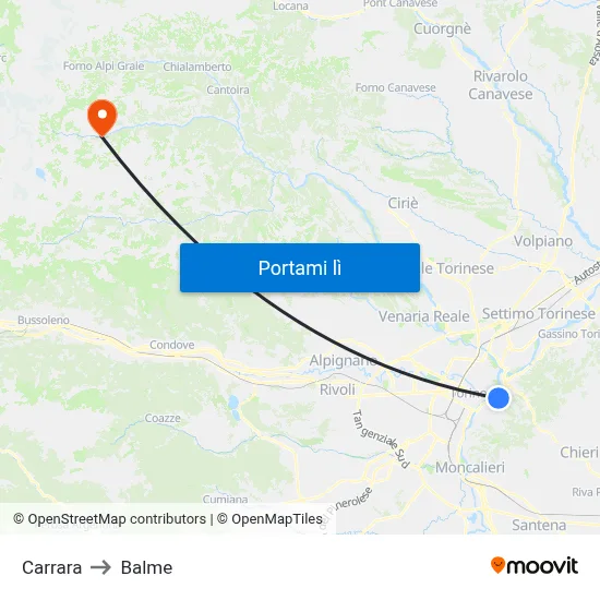 Carrara to Balme map