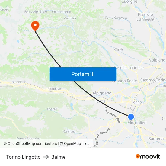 Torino Lingotto to Balme map