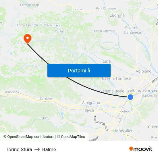 Torino Stura to Balme map