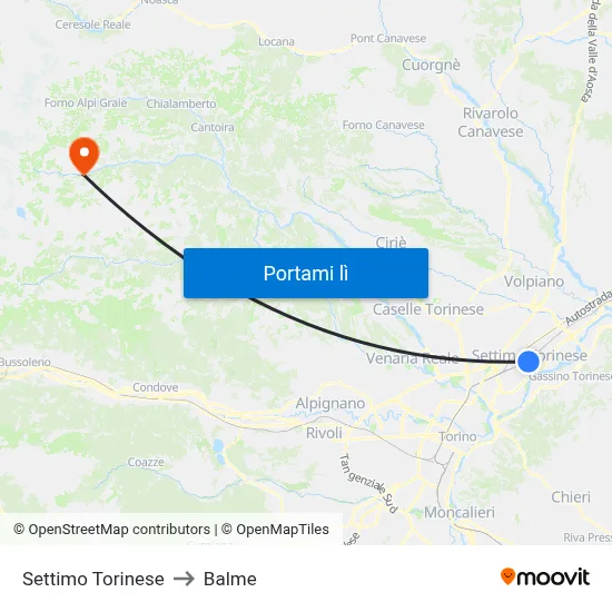 Settimo Torinese to Balme map