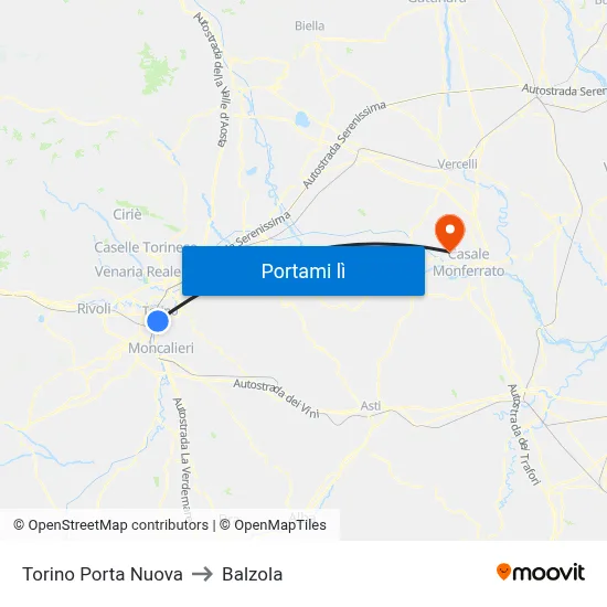 Torino Porta Nuova to Balzola map