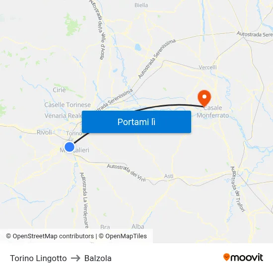 Torino Lingotto to Balzola map