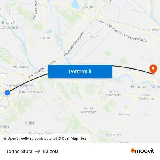 Torino Stura to Balzola map