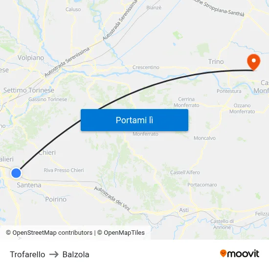 Trofarello to Balzola map