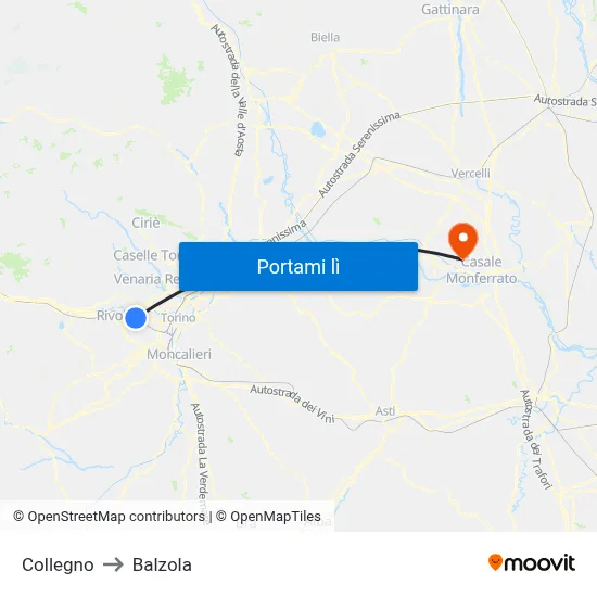 Collegno to Balzola map